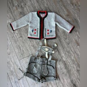 Vintage Isar Trachten Lederhosen Oktoberfest Suspenders Knitted Sweater Outfit